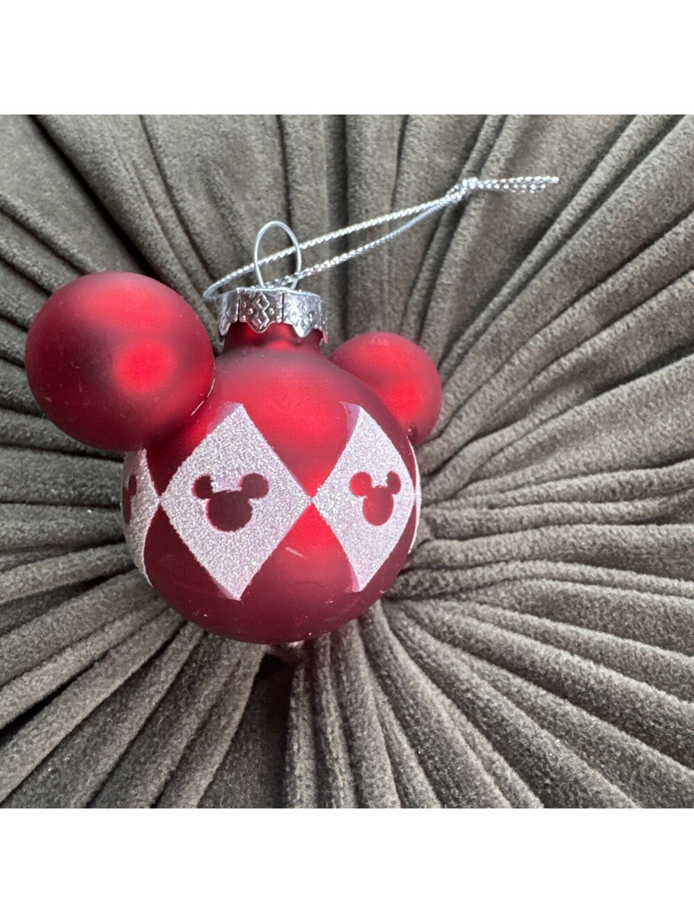 Disney Mickey Mouse Icon Red & Sparkly White Christmas Ornament Fun & Festive